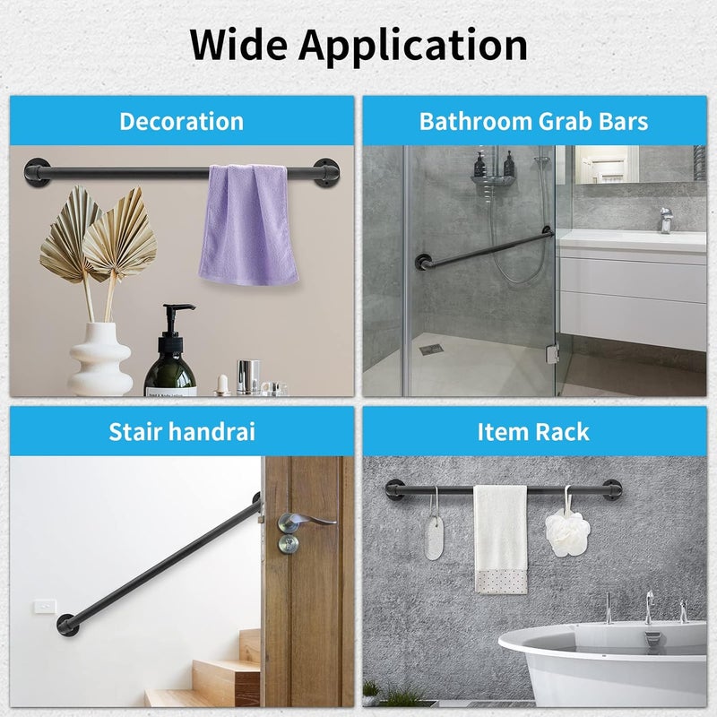 PNBO Wall Handrail 2FT/60CM,Industrial Staircase Railing 1.25 Inch Tube Diameter,Galvanized Pipe Handrails for Indoor Stairs with Wall Mount Support,for Wall Mounted Stairway Handrail - Image 3